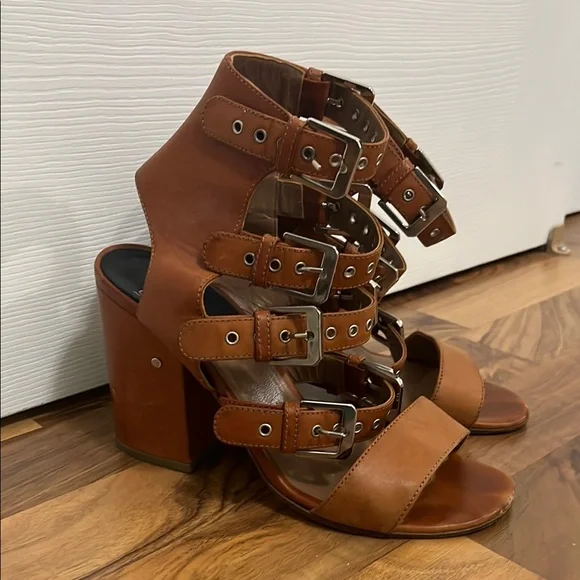 Laurence Decade Paris Brown Leather Strappy Buckle Heeled Sandals Size 39 - Picture 5 of 11